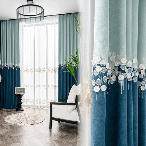 European Fresh Elegant Embroidered Shading Curtains Blue Pink Blackout Curtain for Living Room Bedroom Custom 2 Panels Drapes No Pilling No Fading No off-lining