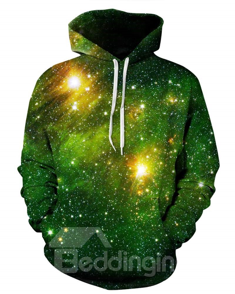 Cooler, langärmliger Kapuzenpullover mit grünem Galaxy-Muster und 3D-Bemalung