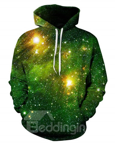 Cooler, langärmliger Kapuzenpullover mit grünem Galaxy-Muster und 3D-Bemalung