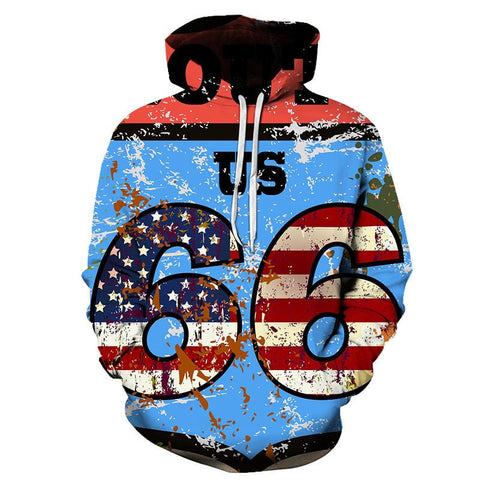 Sudadera con capucha unisex con estampado 3D, sudadera con capucha de manga larga con estampado Highway 66 