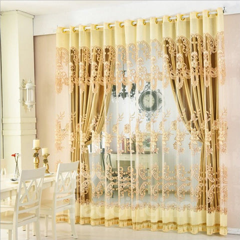 Heat Insulation Feature Jacquard Technics Polyester Material Plant Pattern Curtain Sets