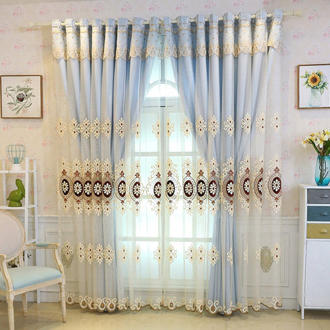 Conjuntos de cortinas florales con bordado moderno, cortina transparente y con forro, apagón de poliéster para sala de estar y dormitorio 