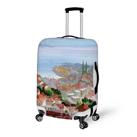 Santorini Style 3D Printing Architecture Spandex Travel Dust proof Luggage Cover 20/22/24/26/28 Inch