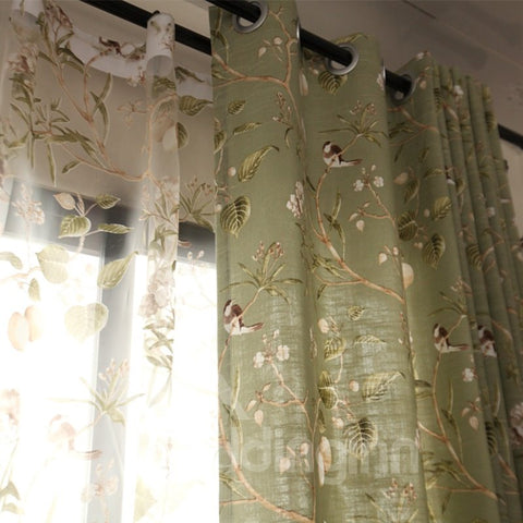 Decoration Polyester Embroidery Cute Swallows and Branches Country Style Sheer Curtain