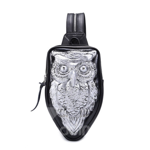 3D Owl Studded College Backpack PU Leather Durable Rucksack Shoulder Bag