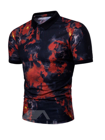 Polo Neck Cotton Blends Men Short Sleeve 3D T-Shirt