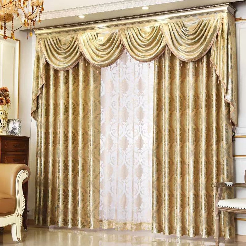 Cortinas de sombreado elegantes europeas, color café dorado para sala de estar, decoración de dormitorio, cortinas personalizadas de 2 paneles, sin pelusas, sin decoloración, sin forro 