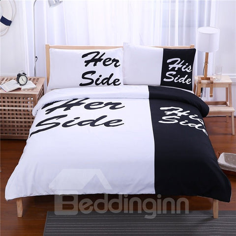3-teilige Bettwäsche-Sets/Bettbezüge aus bedrucktem Polyester „Her Side and His Side“.