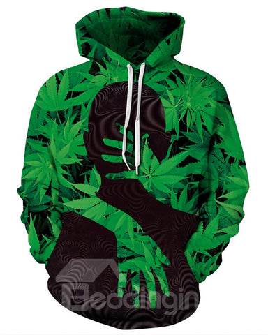 Sudadera con capucha pintada en 3D con estampado de hombre negro Hug Me verde de manga larga