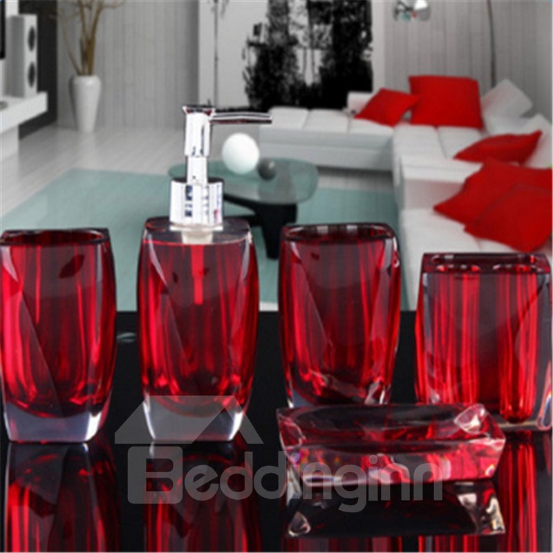 5-Piece Crystal Resin Eco-friendly Durable Bathroom Ensemble