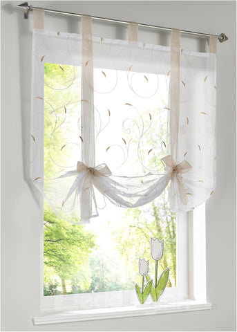 Printed-Line Shade Pastoral Style Window Decor for Kitchen