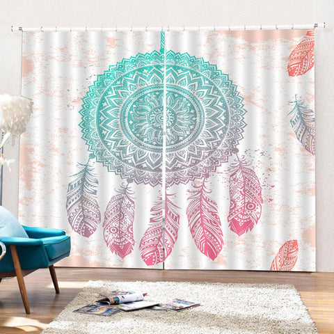 Cortinas opacas con paisaje de atrapasueños bohemio impreso en 3D, 2 paneles personalizados, cortinas para sala de estar, dormitorio, sin pelusas, sin decoloración, sin forro de poliéster