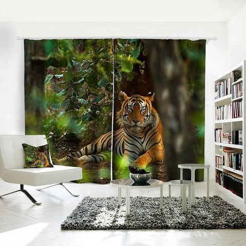 Liegender Tiger 3D-Vorhänge Fensterbehandlungen 3D-Druckvorhänge Tier und Landschaft für Wohnzimmer Schlafzimmer Fenstervorhänge 2-teiliges Set Heimdekoration 