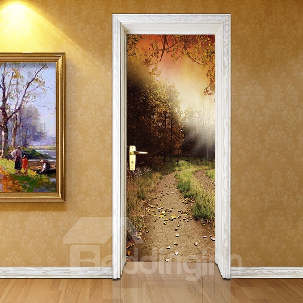 30×79in Sunshine and Forest PVC Environmental and Waterproof 3D Door Mural
