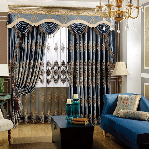 Cortinas opacas europeas, cortinas con ojales y bordado vintage, chenilla, nobles y elegantes para la decoración del dormitorio de la sala de estar, cortinas personalizadas de 2 paneles 
