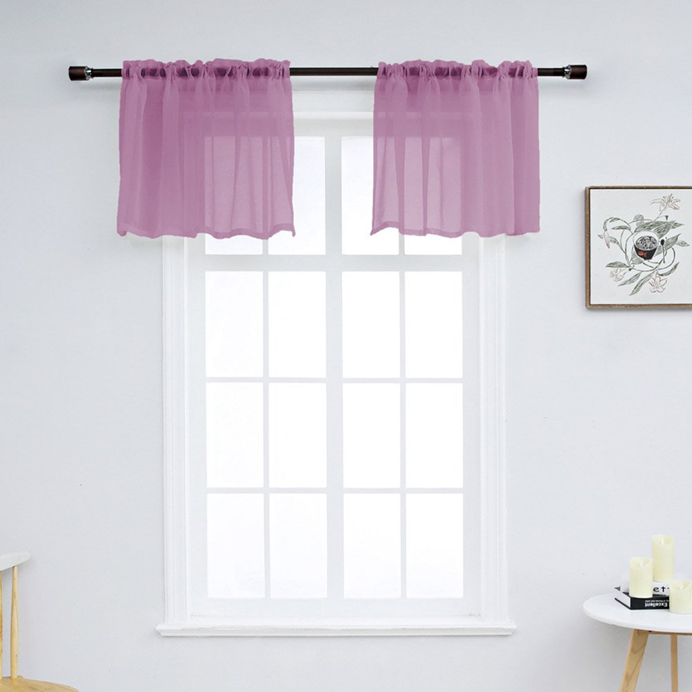 Modern Simple Solid Color Window Valance 1 Pc Sheer Voile Valance for Kitchens Bathrooms Basements & More