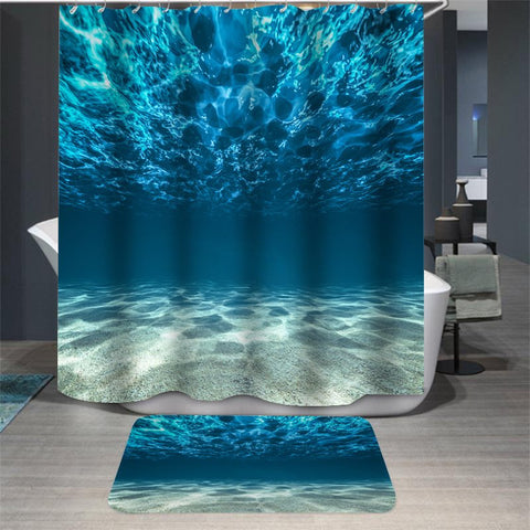Wasserdichte und schimmelresistente 3D-Duschvorhänge aus Polyester mit Meeresmuster und kostenlosen Haken