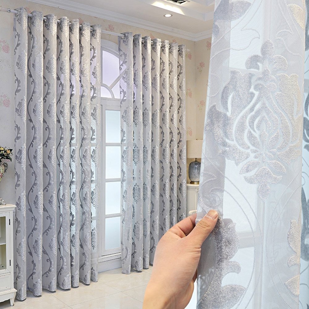 European High-end Gray Embossed Sheer Curtains for Living Room Bedroom Custom 2 Panels Breathable Voile Drapes No Pilling No Fading No off-lining Polyester