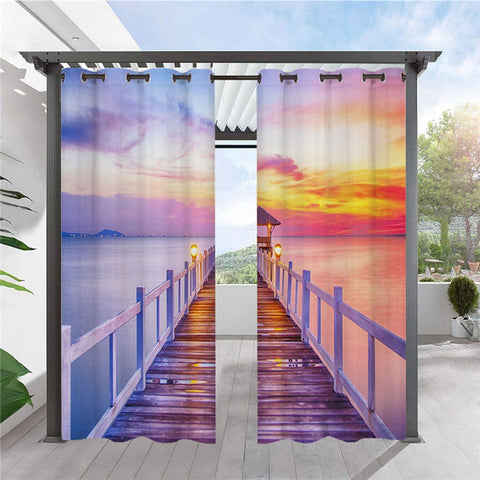 Modern 3D Printed Outdoor Curtains Beautiful Sunset Cabana Grommet Top Curtain Waterproof Sun-proof Heat-insulating 2 Panels