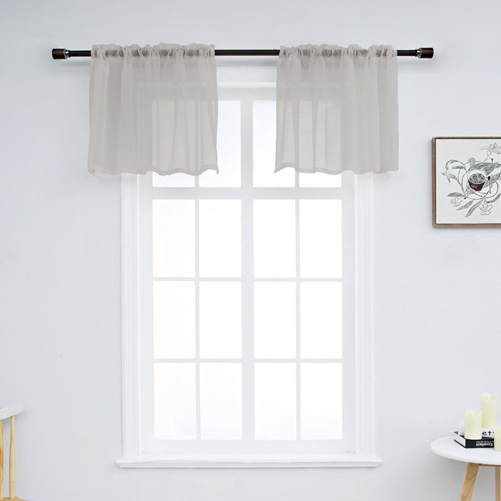 Modern Simple Solid Color Window Valance 1 Pc Sheer Voile Valance for Kitchens Bathrooms Basements & More