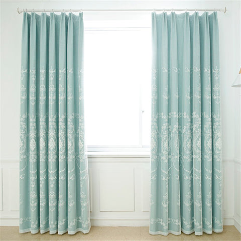 Solid Color Elegant Embroidered Ready Made Curtain Sets for Living Room