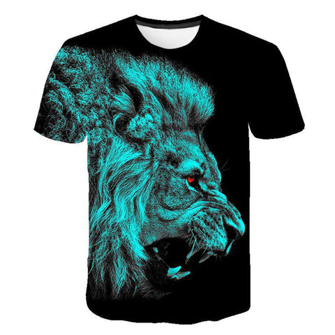 Camiseta negra con estampado 3D de León salvaje para hombre, traje informal creativo para parejas, camisetas holgadas de manga corta con cuello redondo Unisex 