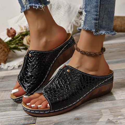 Fashion Pattern Wedges Sandals Summer Outdoor Thick-soled Slippers Fish Mouth Shoes For Women