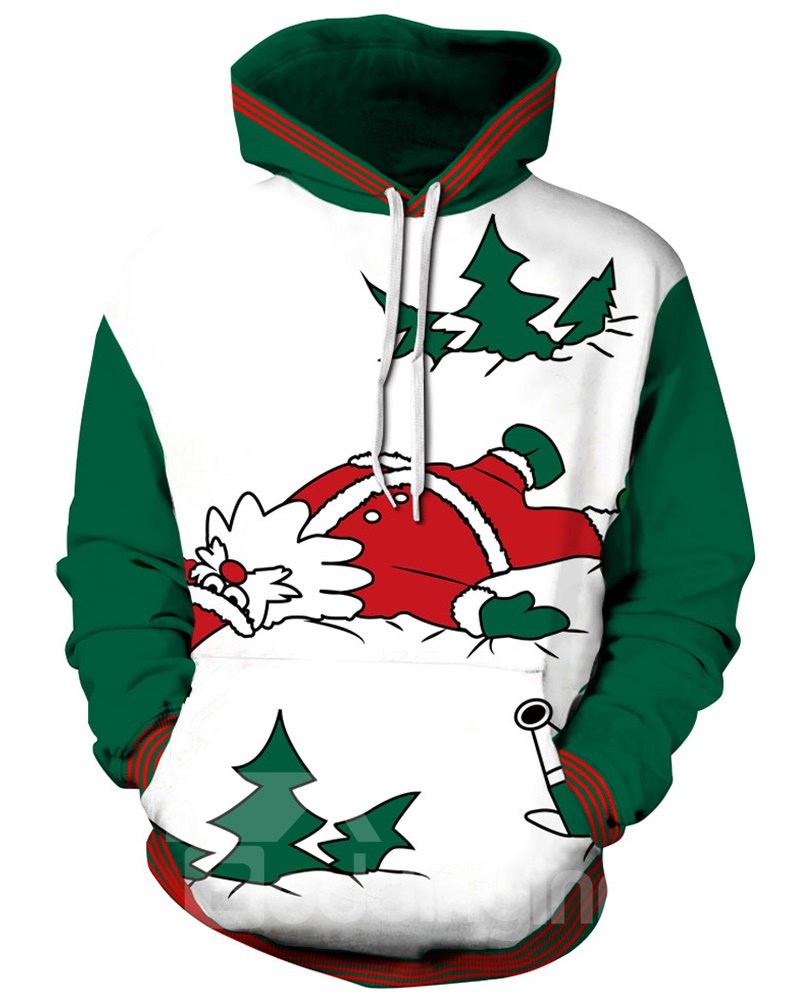 Long Sleeve Christmas Santa Lying Pattern 3D Painted Hoodie