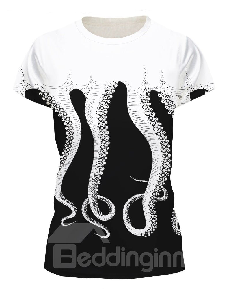 Claw Octopus Weiches, bequemes Rundhals-T-Shirt mit 3D-Bemalung