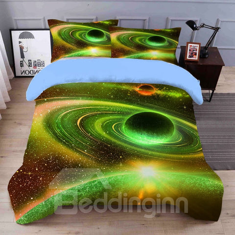 Juegos de cama/fundas nórdicas de galaxia 3D de 4 piezas con estampado de planeta vasto, transpirables y suaves