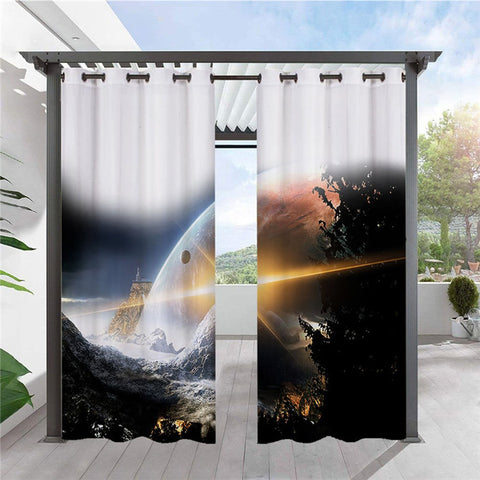 Cortinas modernas de galaxia 3D para exteriores, cortina de cabaña con ojales en la parte superior, impermeable, a prueba de sol, aislante térmico, 2 paneles