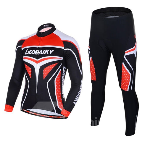 Men's Cycling Clothing Set Breathable Quick Dry Long Sleeve Jersey Red