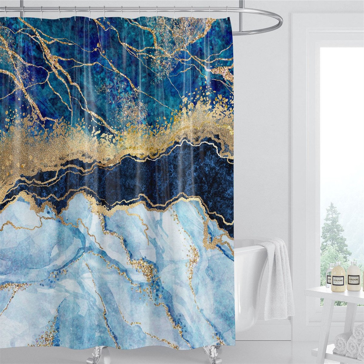 Marmorierter 3D-Duschvorhang, Badezimmer-Trennvorhang, langlebig, wasserdicht, schimmelresistentes Polyester 