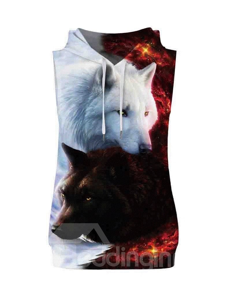 3D Lifelike Fox Sleeveless Pullover Hooded Men Fashion T-shirt