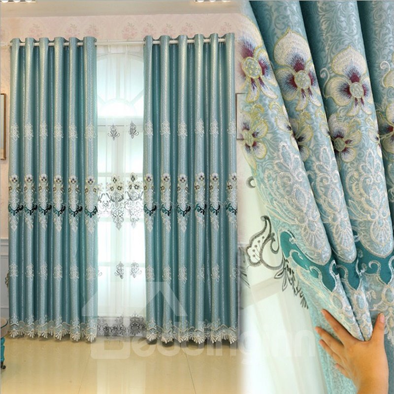 Blackout Embroidered Grommet Curtains Polyester Heat Insulation Decoration Living Room Bedroom Curtain Sets No Pilling No Fading No off-lining