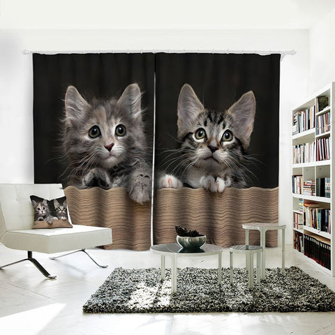 Graue Verdunkelungsvorhänge, niedliche Katzen, 3D-Tierdruck, Vorhänge, Paneele, Fensterdekorationen für Wohnzimmer, Schlafzimmer, Fenstervorhänge, 2 Paneele-Set, Heimdekoration 