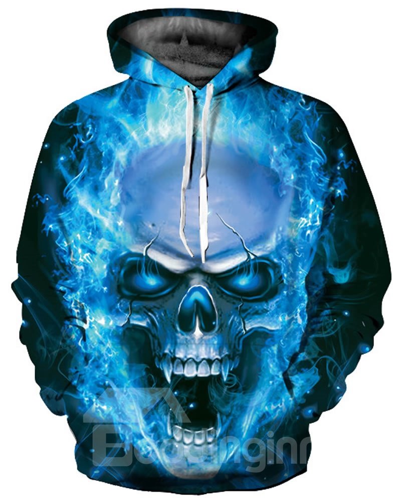 Cooler, langärmliger Kapuzenpullover mit Totenkopf-Gebrüll-Muster und 3D-Bemalung