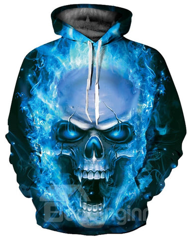 Sudadera con capucha pintada en 3D con estampado de rugido de calavera de manga larga