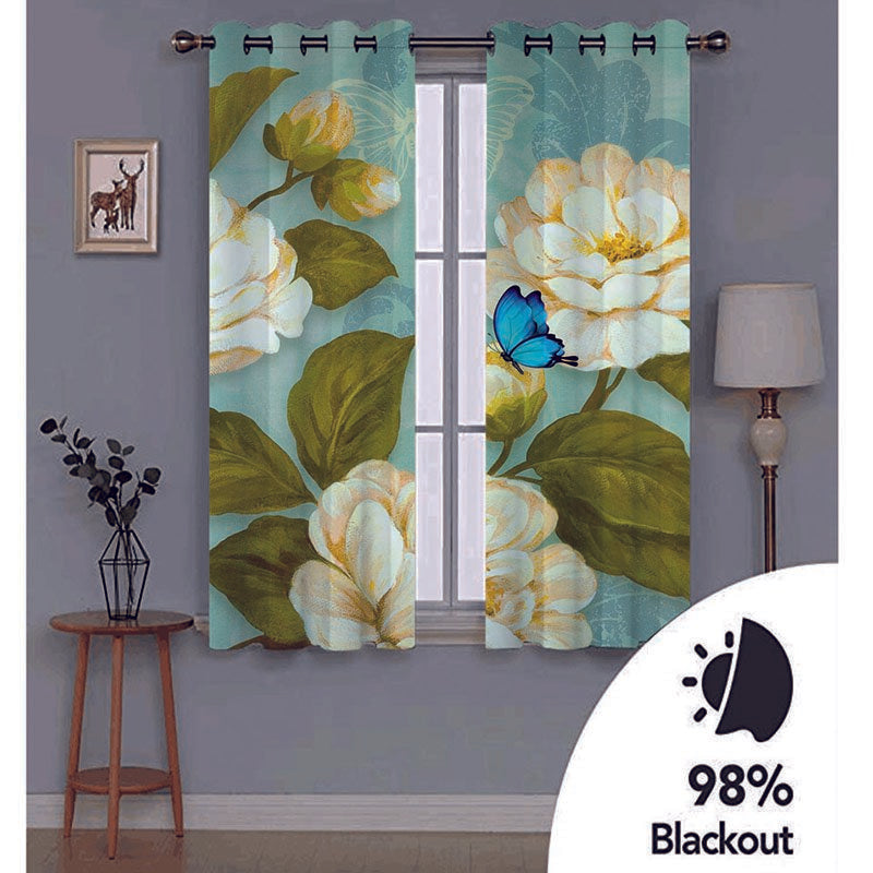 3D Vintage Floral and Butterfly Printed Decorative Blackout Window Curtains for Living Room No Pilling No Fading No off-lining Drapes
