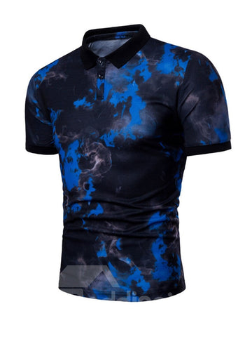 Polo Neck Cotton Blends Men Short Sleeve 3D T-Shirt