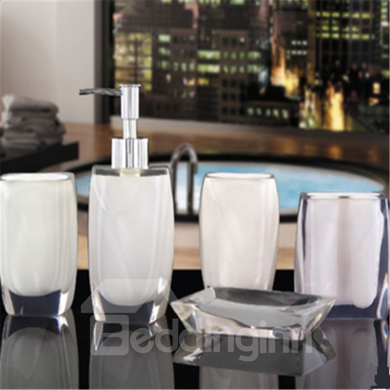 5-Piece Crystal Resin Eco-friendly Durable Bathroom Ensemble