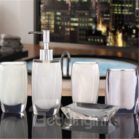 5-Piece Crystal Resin Eco-friendly Durable Bathroom Ensemble