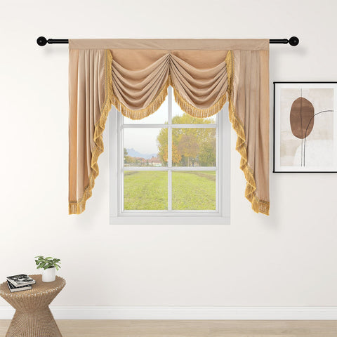 Royal Wunderschöner luxuriöser Volant, einfarbig, für Wohnzimmer, luxuriöse Heimdekoration, Vorhänge, Schlafzimmer, Küche, Rot, Weiß, Grau, Braun, Beige, 155,5 x 124,9 cm 