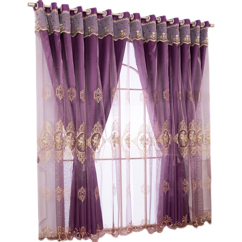 Floral Embroidery Blackout Curtain Sets Sheer and Lining Curtains Full Shading Double Curtains for Living Room Bedroom Decoration Ultraviolet-Proof