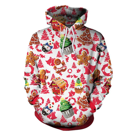 Weihnachten Lebkuchenmann 3D Damen Kapuzenpullover Kreativer Druck Unisex Pullover Hoodies Mode Langarm Sweatshirt Sportbekleidung 