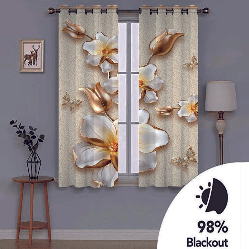 3D Vintage Floral Decoration Curtains Custom 2 Panels 98% Blackout Drapes No Pilling No Fading No off-lining
